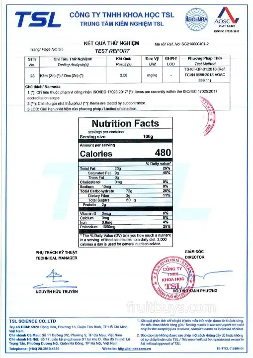 FruitBuys Vietnam Test Report Banana Chips Nutrition Facts 720 (3)
