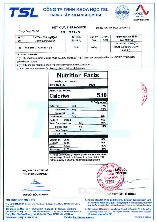 FruitBuys Vietnam Test Report Taro Chips Nutrition Facts