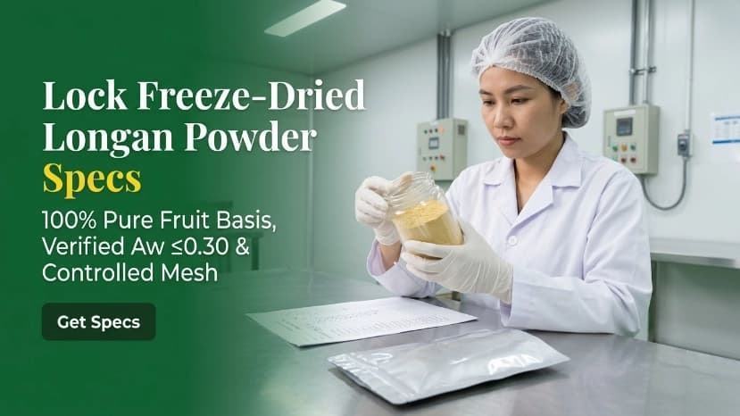 b2b hero banner for freeze dried longan powder specification and quality control verification