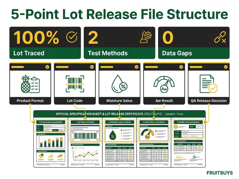 b2b infographic displaying the 5 essential elements for freeze dried pineapple coa lot release