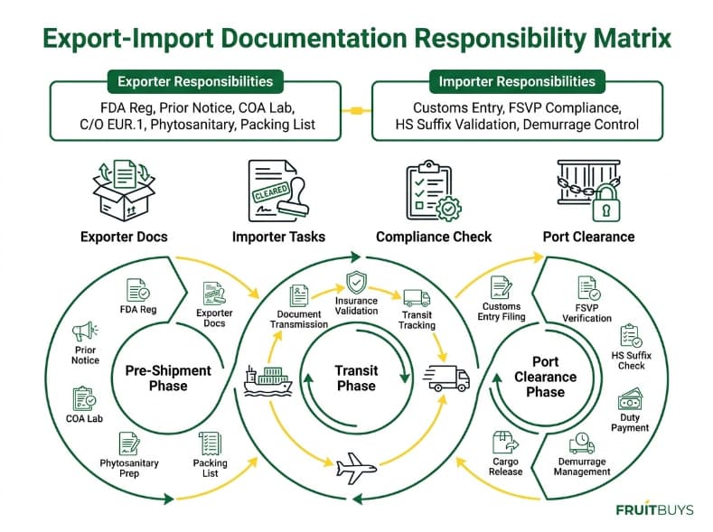 circular proof system infographic detailing documentation responsibilities between exporter and importer