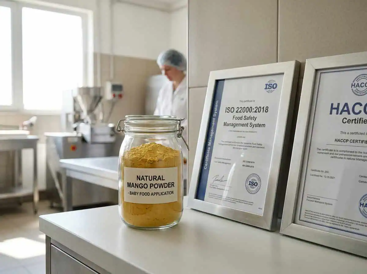 dried mango powder for baby food application with iso and haccp safety certifications.