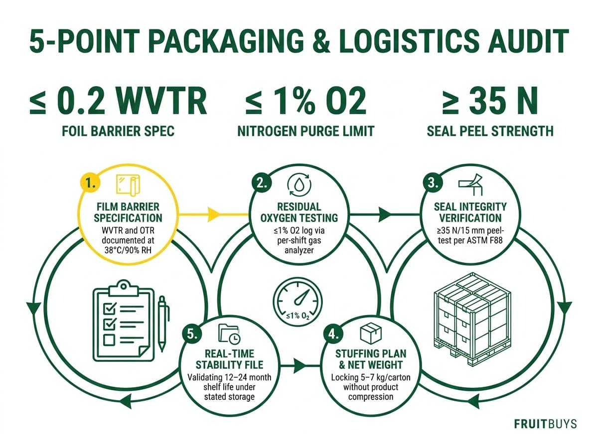 five point contract audit protocol for validating barrier packaging specifications and container shipping plans