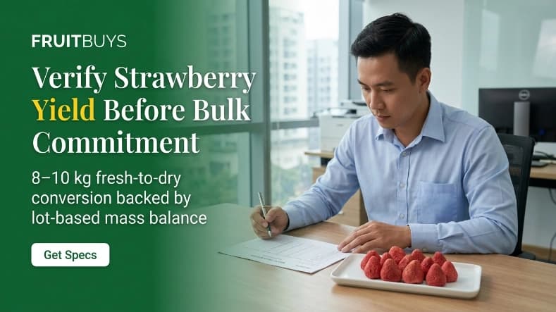 freeze dried strawberry conversion ratio review with whole fruit sample and lot batch yield record