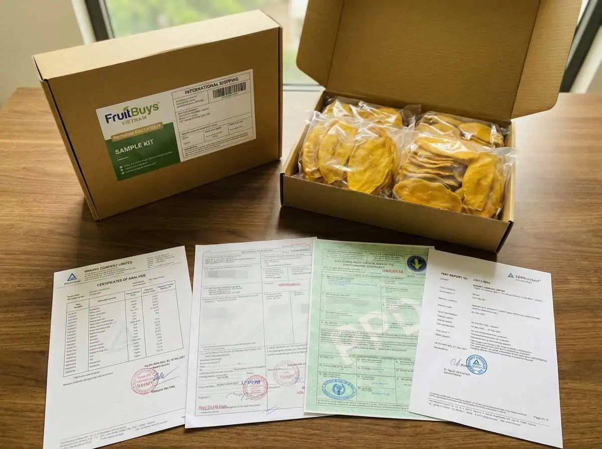fruitbuys vietnam premium dried mango sample kit with certification documents