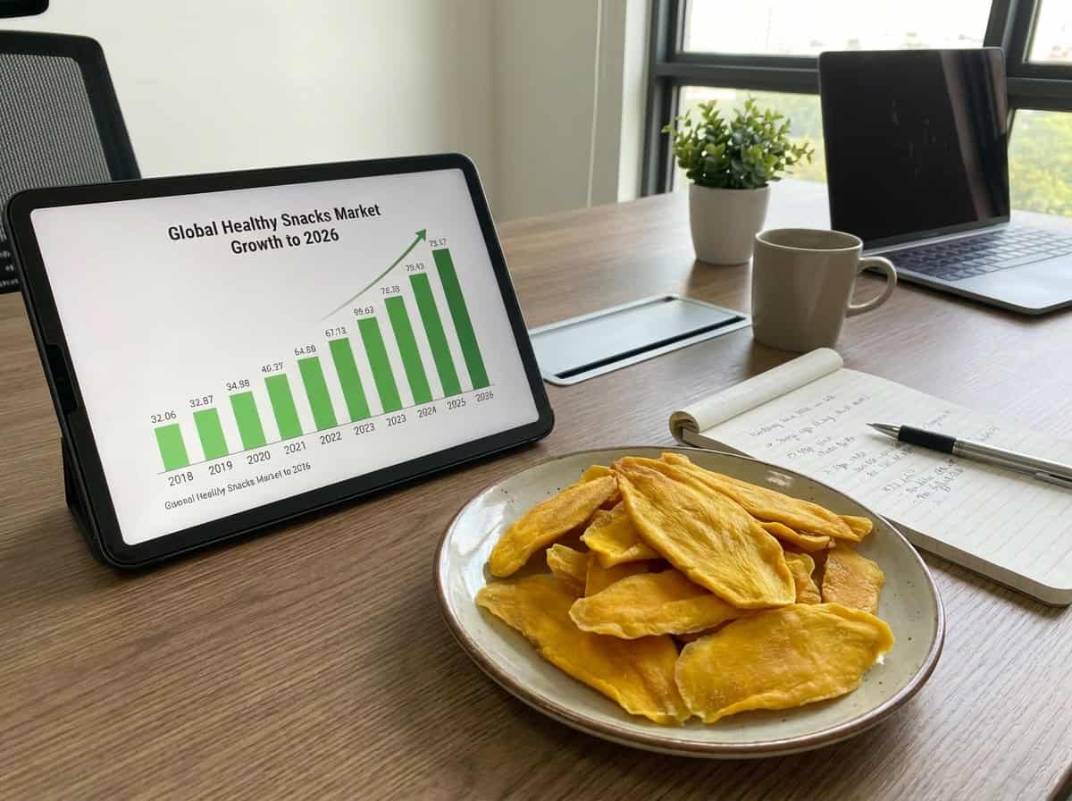global healthy snacks market growth 2026 data visualization with dried mango