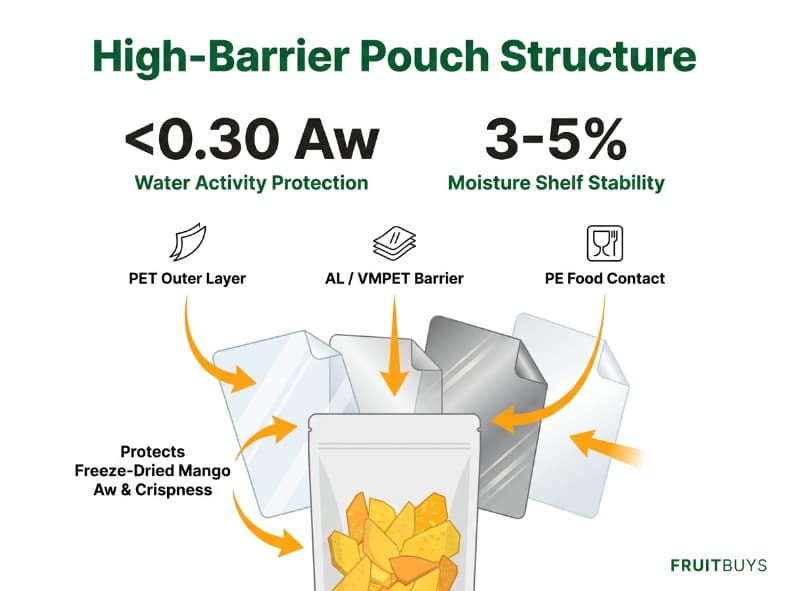high barrier packaging layer diagram for private label freeze dried mango moisture protection