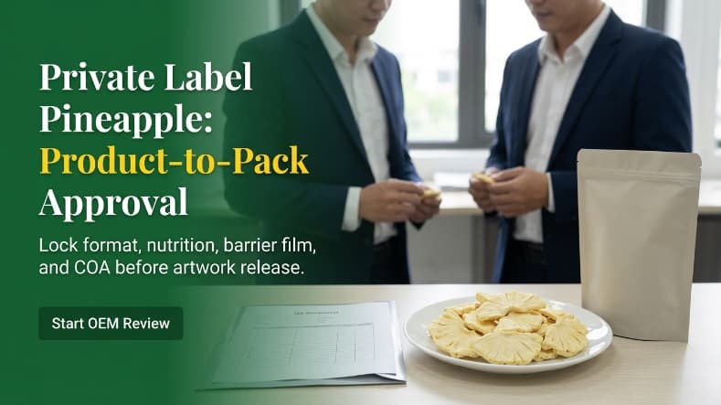 private label freeze dried pineapple product to pack approval workflow for b2b brand owners and importers