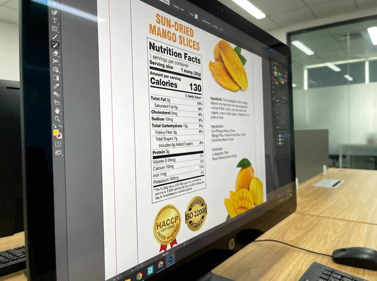 Professional FDA And EU Compliant Labeling Design For Dried Mango Export