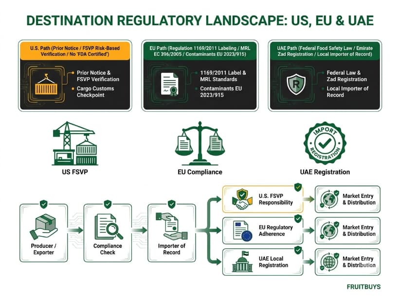regulatory documentation comparison for importing freeze dried jackfruit to us, eu, and uae.