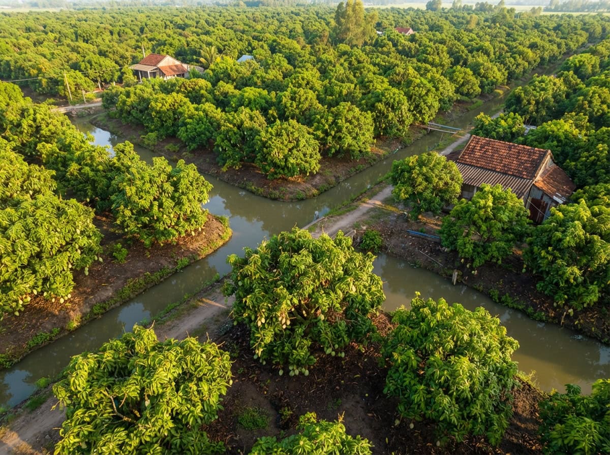 vast mango orchard in mekong delta, vietnam the origin of premium dried fruit