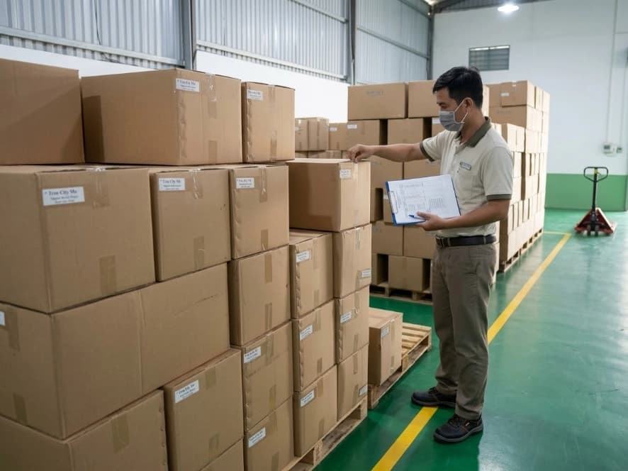 Common Freeze-Dried Soursop Defects and Release Controls warehouse logistics inspector checking master carton seal integrity and stacking condition before export